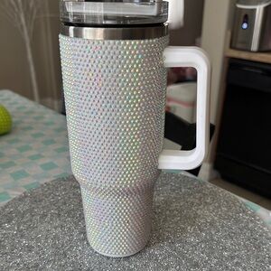 Iridescent Rhinestone Tumbler with Handle